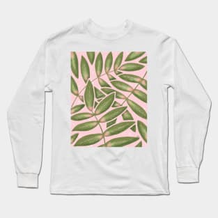 Pink and Green Palm Leaves Long Sleeve T-Shirt